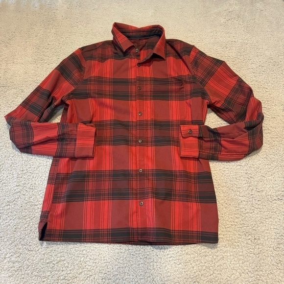 Lululemon Masons Peak Flannel Shirt Red Black Plaid Button Up Mens Size L - Picture 1 of 7